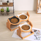 Double bowl stand holding food beside a single stand