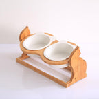 Double stand with two white bowls on a wooden base