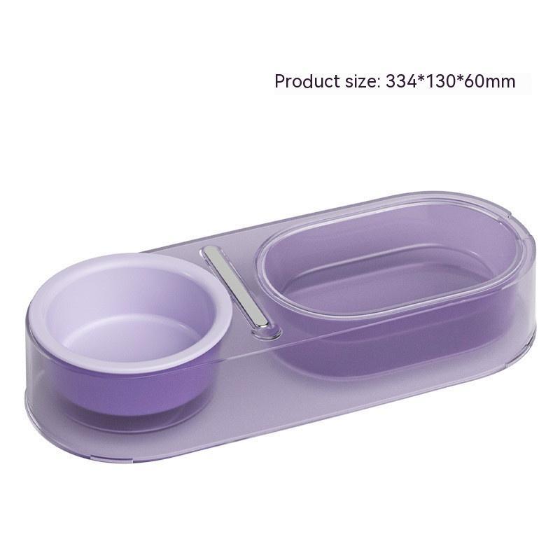 Purple translucent double bowl with a steel mixing spoon