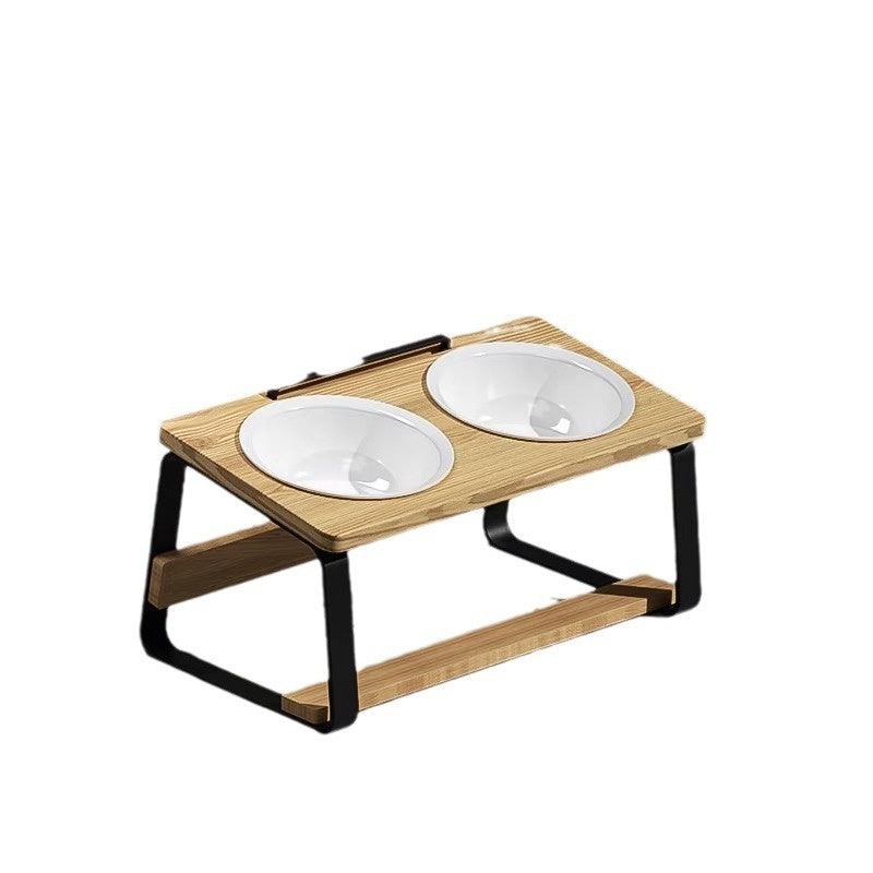 Stand with two white bowls, front view