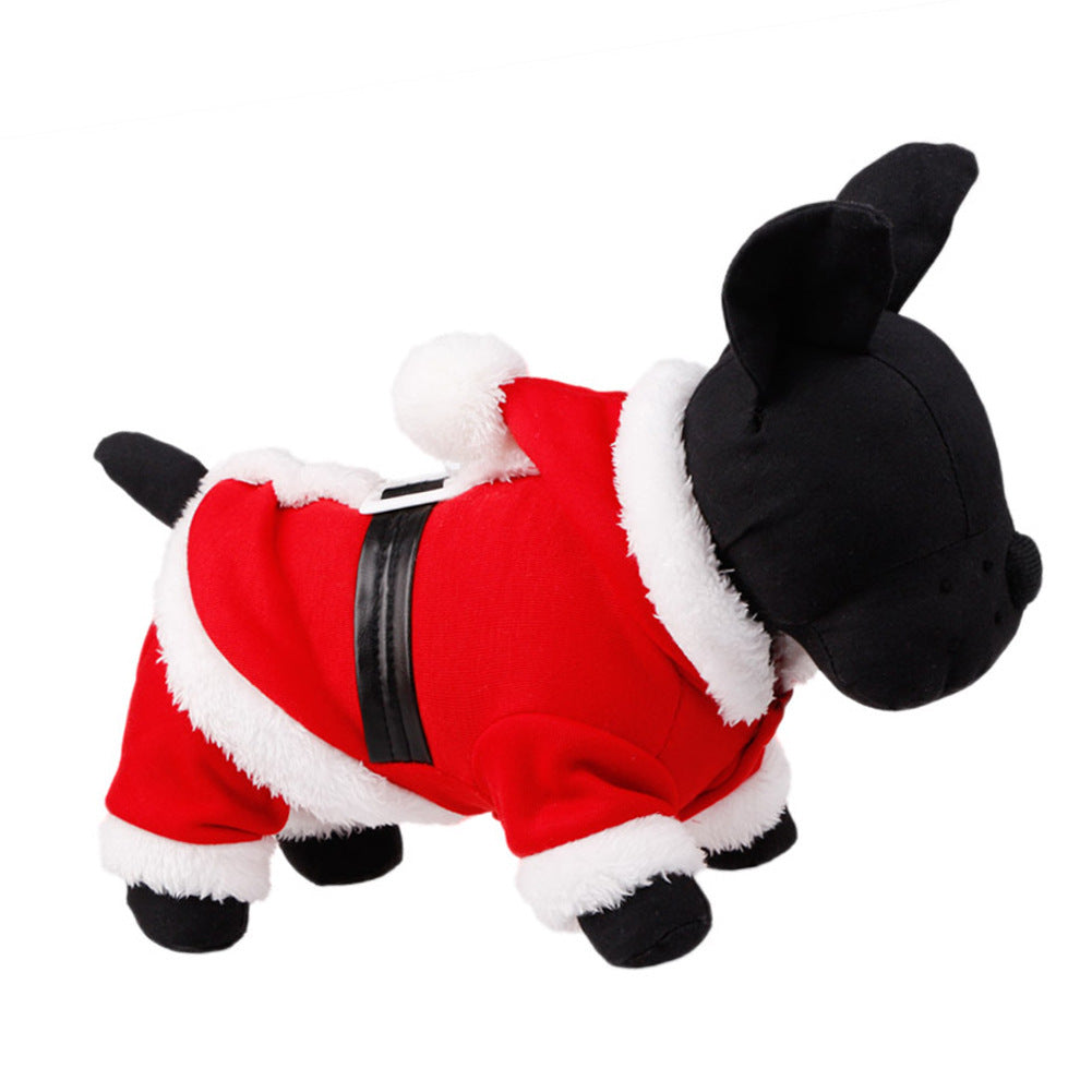 Red Santa outfit fitted on a black mannequin dog