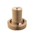 Cardboard scratcher opened into a round lounge with a ball