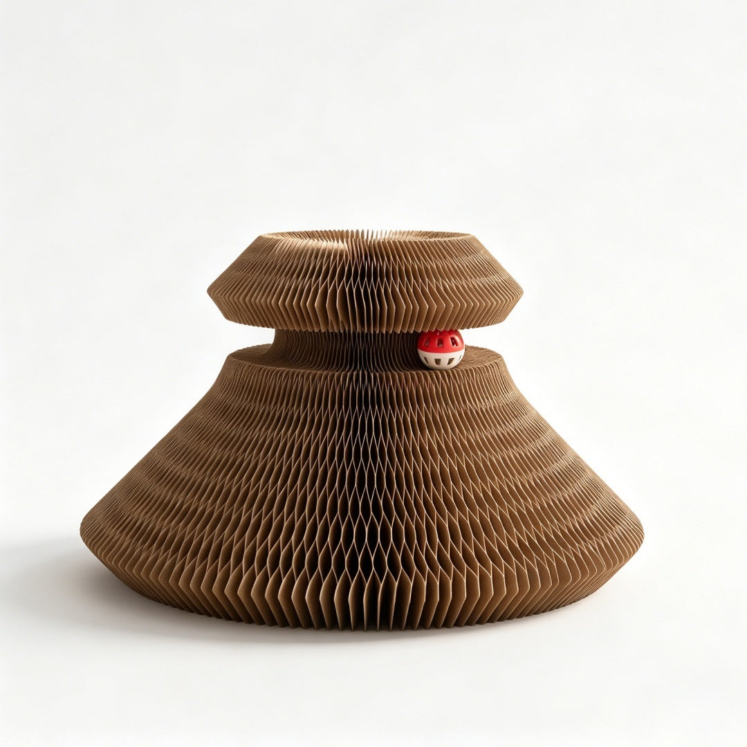 Scratcher assembled into a stepped cone shape