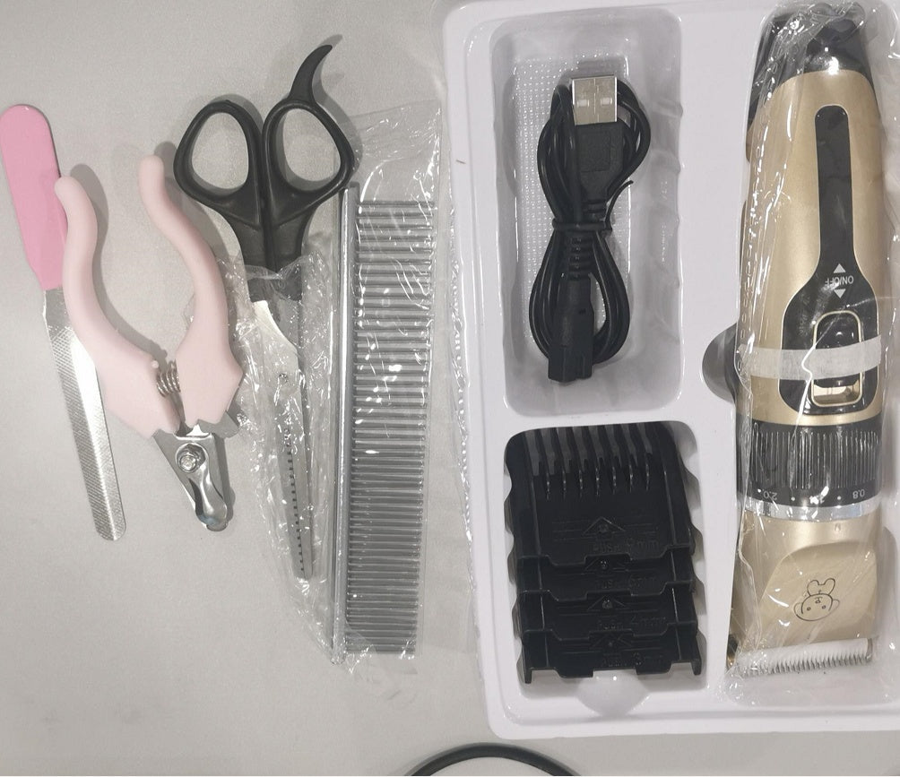 Quiet Rechargeable Pet Grooming Clipper with Ceramic Blade, 5 Speed Settings and 4 Guide Combs