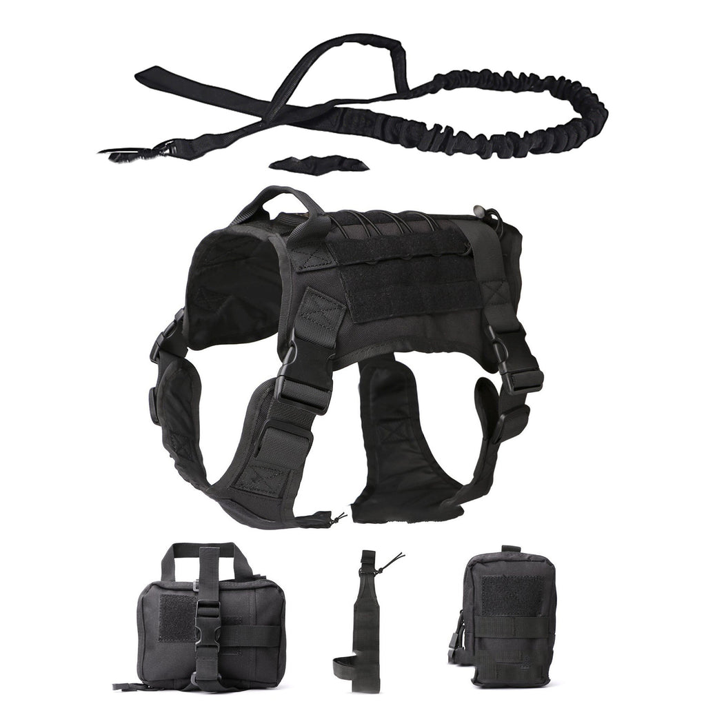 Five-Piece Tactical Harness Vest Set for Medium to Large Dogs with Leash and Storage Pouches
