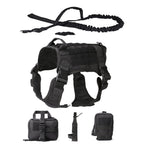 Five-Piece Tactical Harness Vest Set for Medium to Large Dogs with Leash and Storage Pouches