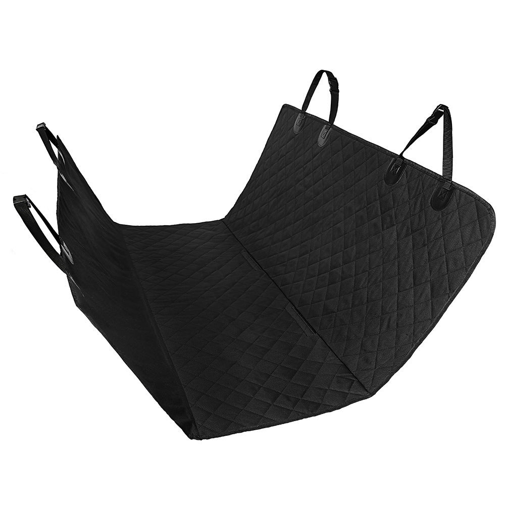 The black hammock cover held up by its four straps