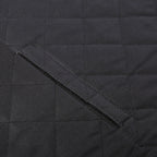 Close-up of the quilted black fabric and centre zip