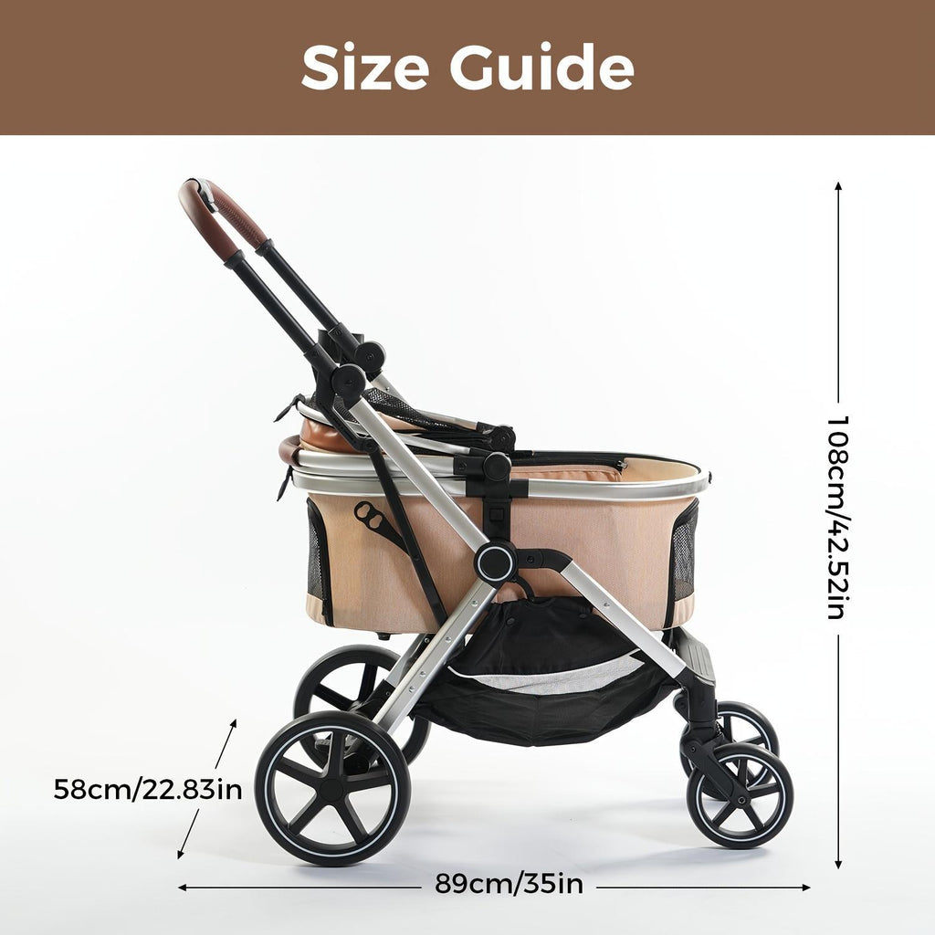 3-in-1 Aluminum Frame Stroller for Small and Medium Dogs and Cats, Foldable with Mesh Panels