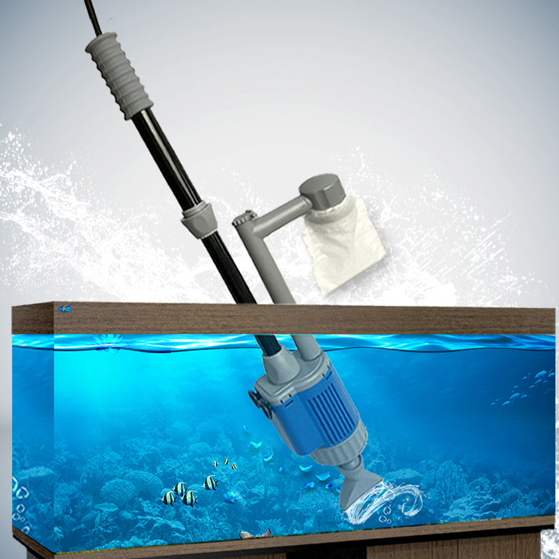 The water changer resting in a lit freshwater aquarium