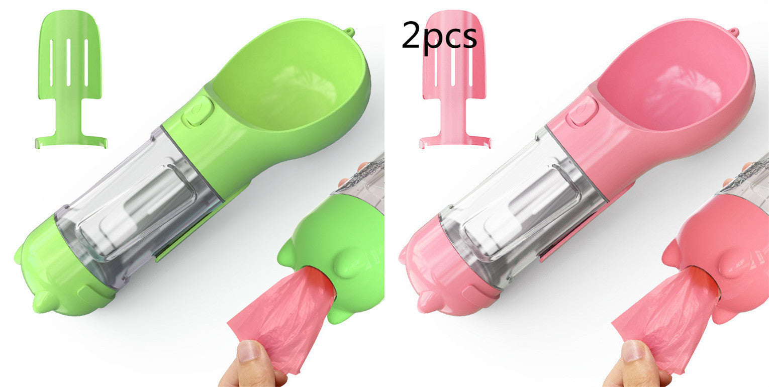 Travel Water Bottle for Dogs with Removable Feeder Bowl and Waste Bag Holder, 10 oz (300 ml) or 17 oz (500 ml)