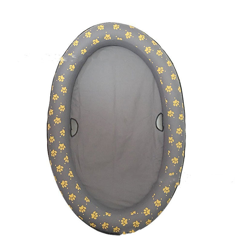 Grey float with a yellow paw print rim on white
