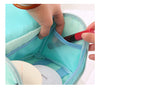 Hand taking an item out of the mesh pocket