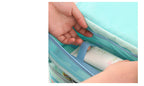 Hand pulling the zip across the front of the bag