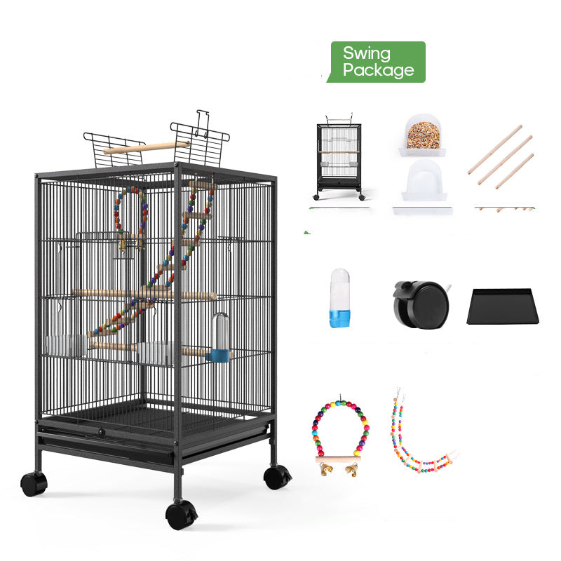 Black cage shown with the swing accessory set