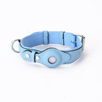Light blue collar with tracker holder and metal buckle