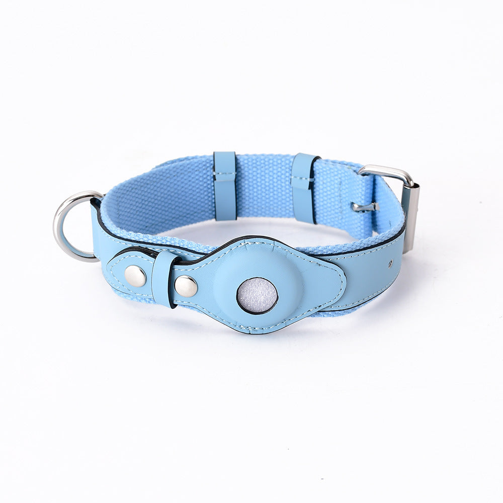 Light blue collar with tracker holder and metal buckle