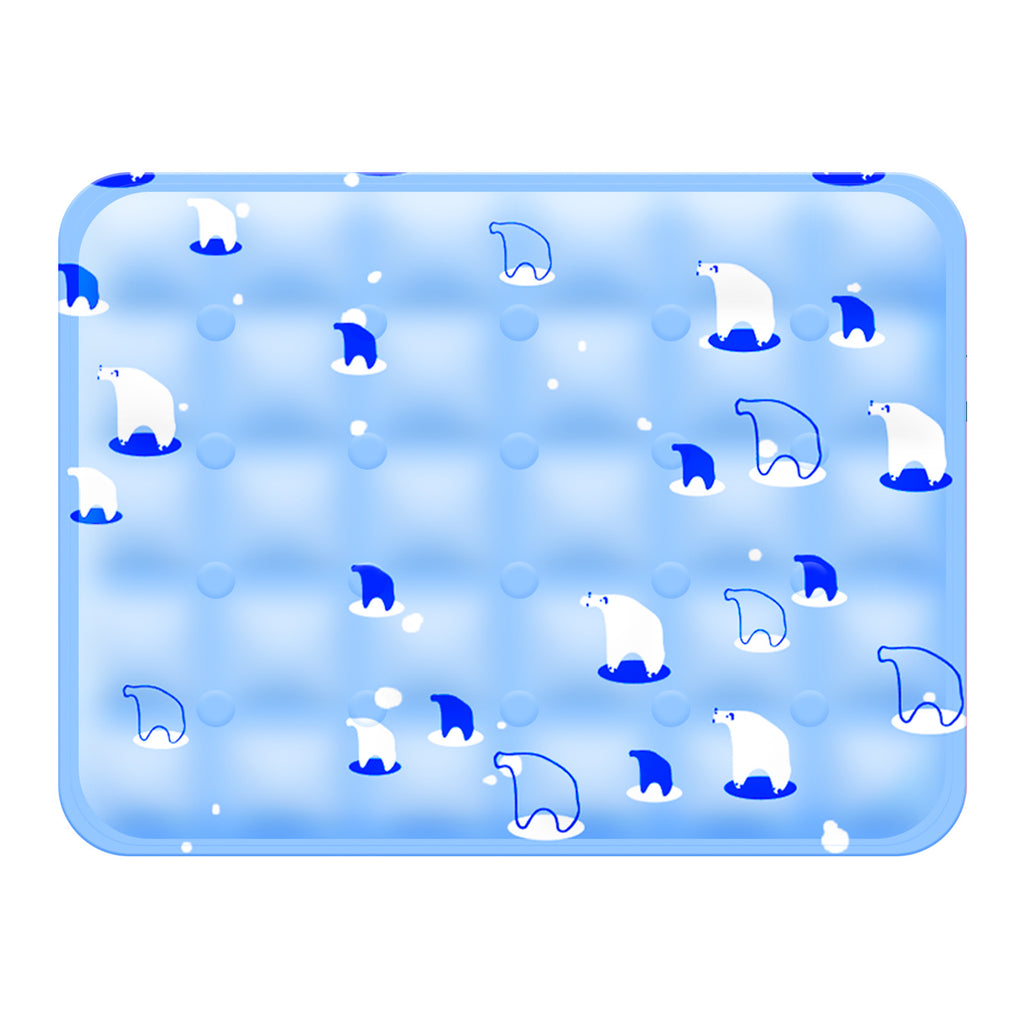 Blue cooling mat printed with polar bears