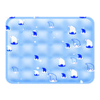 Blue cooling mat printed with polar bears