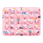 Pink cooling mat printed with farm animals