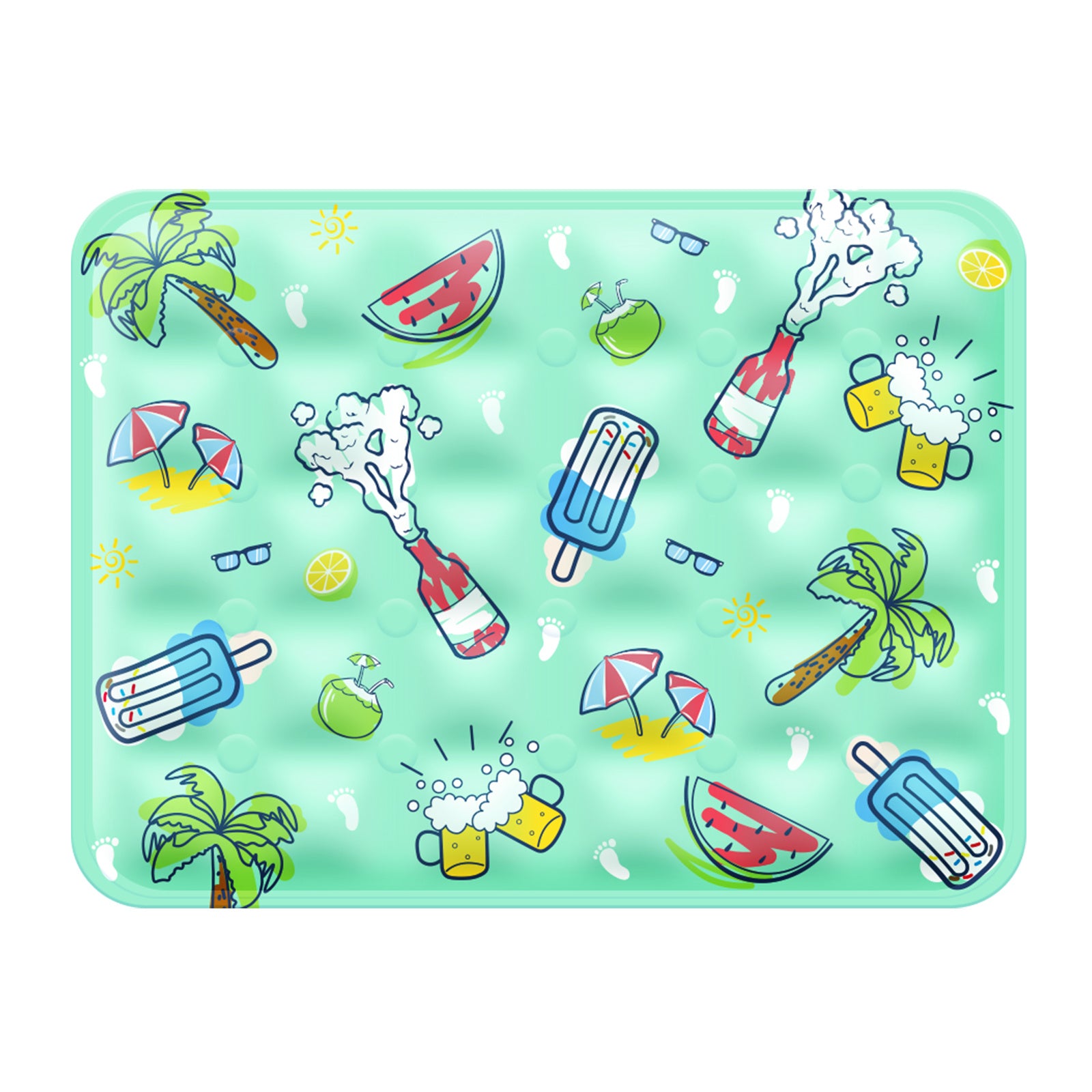 Green cooling mat printed with a summer pattern