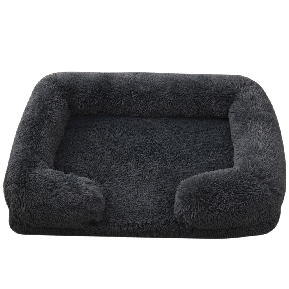Charcoal plush sofa bed with raised bolster edge
