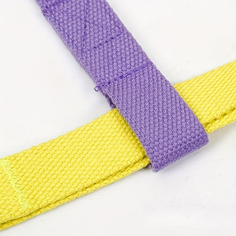 Close-up of the purple and yellow cotton webbing straps