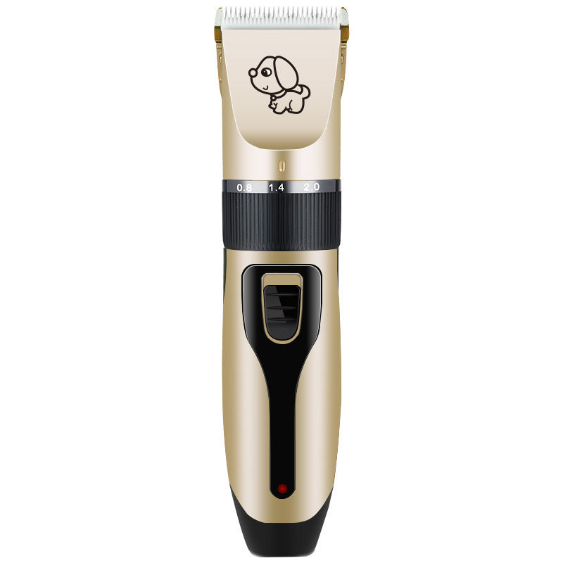 Gold and black clipper with a dog motif, front view