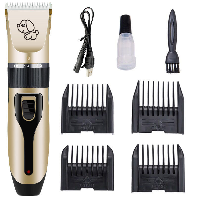 Clipper with cable, oil bottle, brush and four guide combs
