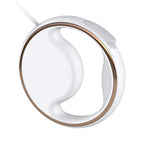 White ring-shaped leash with gold trim, front view