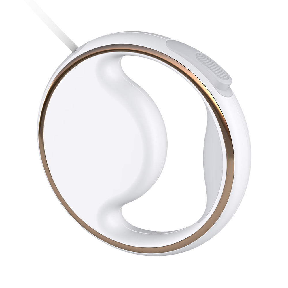 White ring-shaped leash with gold trim, front view
