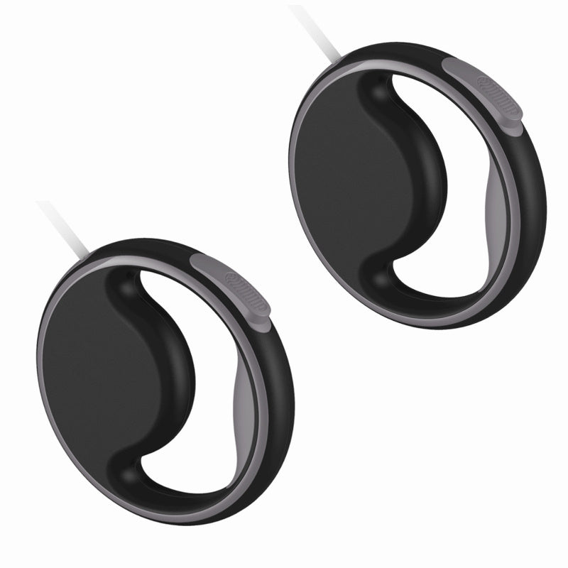 Two black ring leashes shown at an angle
