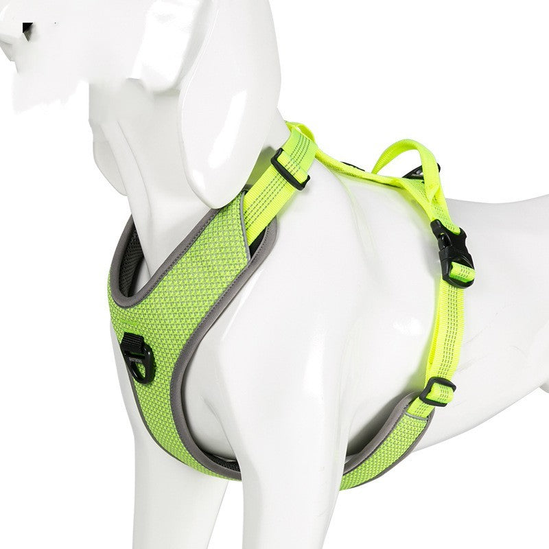 Green mesh harness fitted on a white mannequin