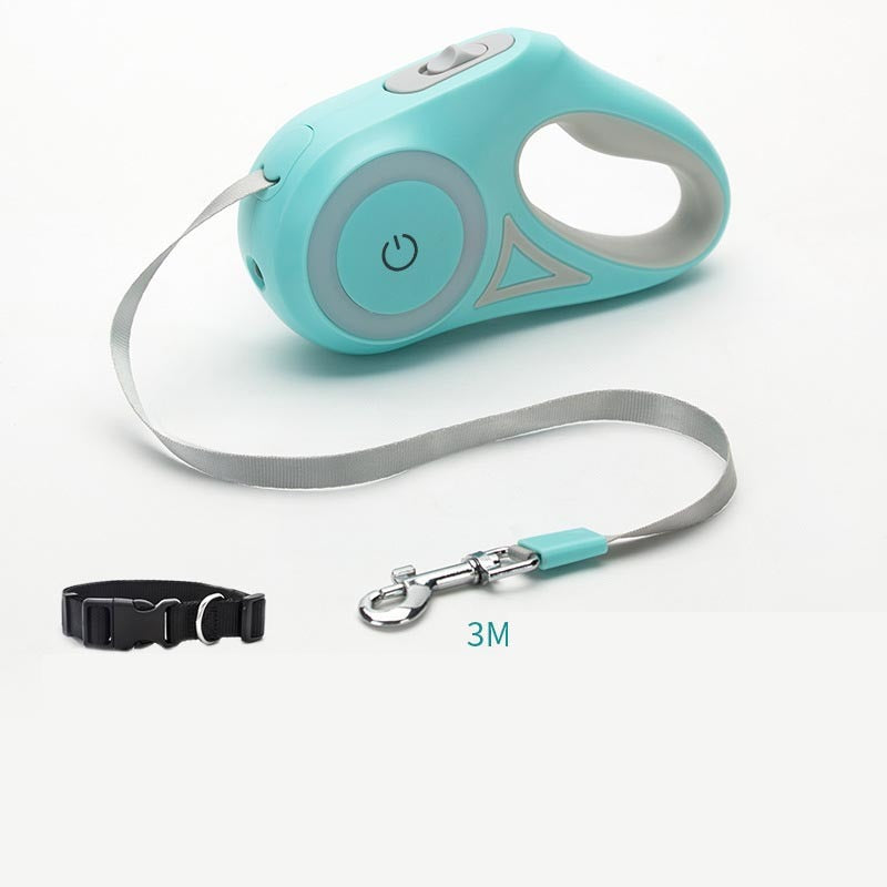 Mint green leash beside a black collar and matching strap