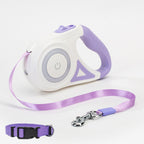 White leash with purple trim and a purple gradient strap