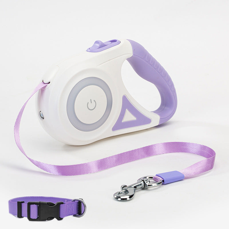 White leash with purple trim and a purple gradient strap