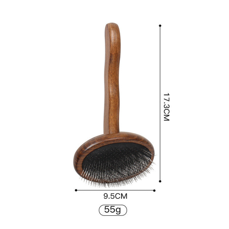Medium round slicker brush with a wooden handle