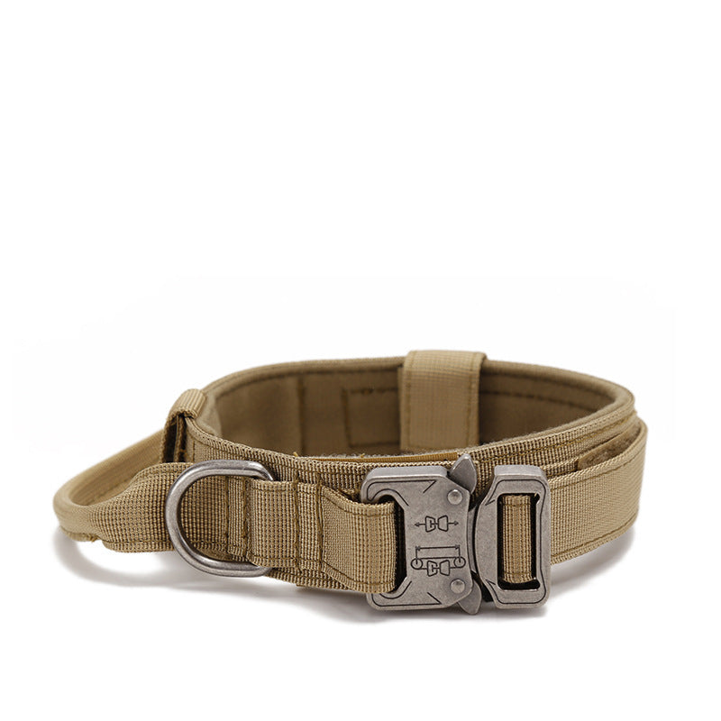 Khaki tactical collar with metal buckle and control handle