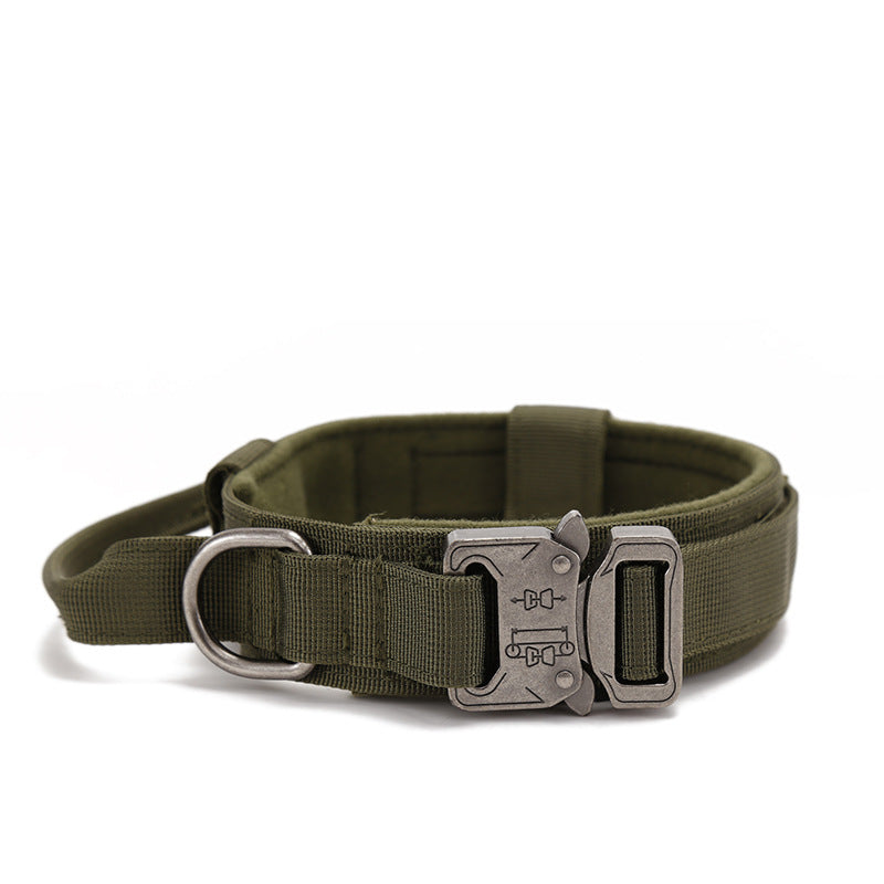 Olive green tactical collar with metal buckle