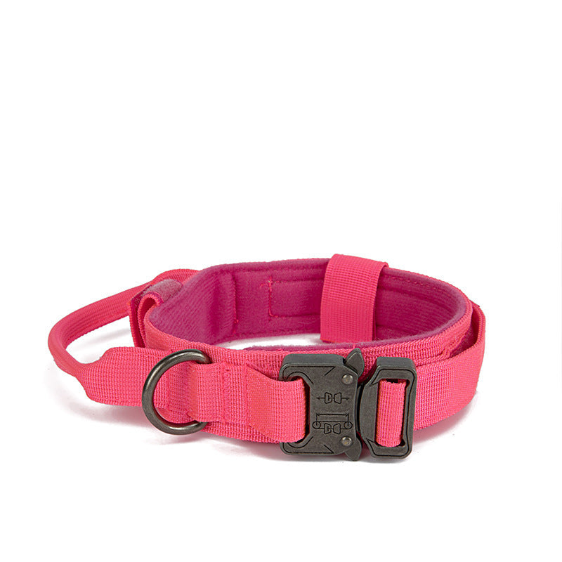 Pink tactical collar with metal buckle and padded lining