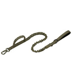 Olive bungee leash with padded handle, coiled