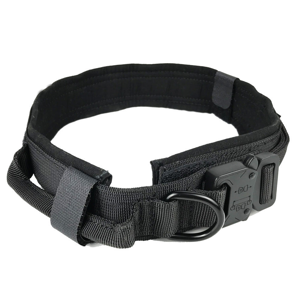 Black tactical collar with metal quick-release buckle