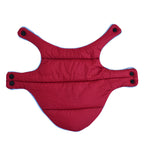 Burgundy jacket laid open showing the outer shell