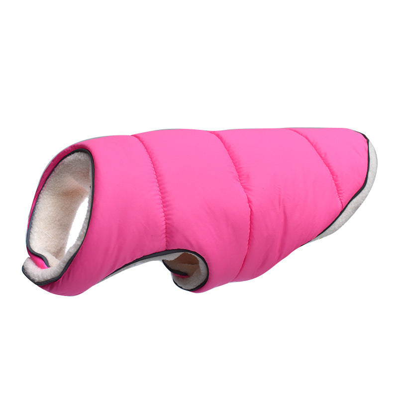 Hot pink quilted jacket, side view