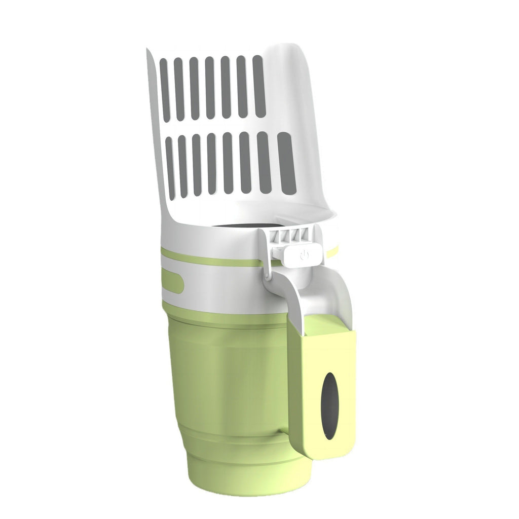 Green litter scoop with the bin unit attached