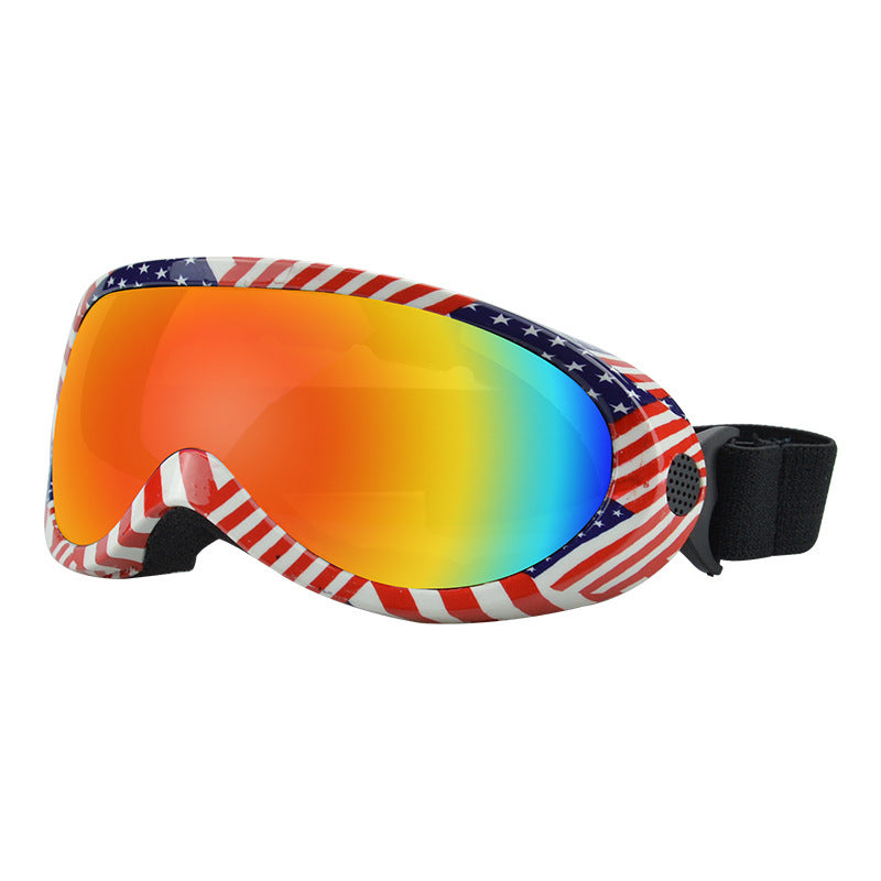 US flag patterned goggles with rainbow lens